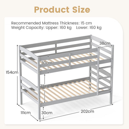 Solid Wood Twin Over Twin Bunk Bed Frame, Gray Bunk Bed Frame at Gallery Canada