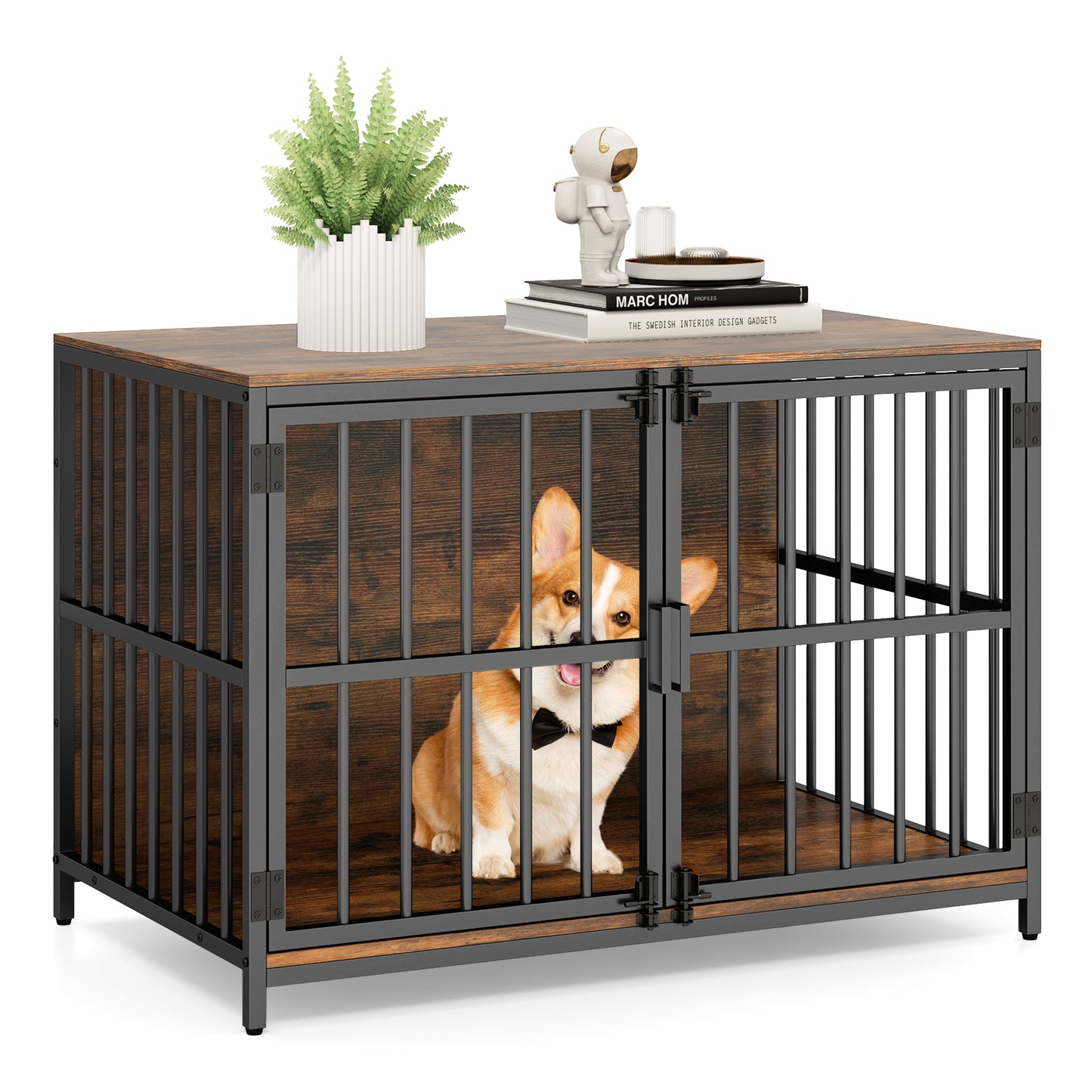 40 Inch Dog Crate Furniture, Dual Lockable Doors, Rustic Brown Dog Kennels at Gallery Canada