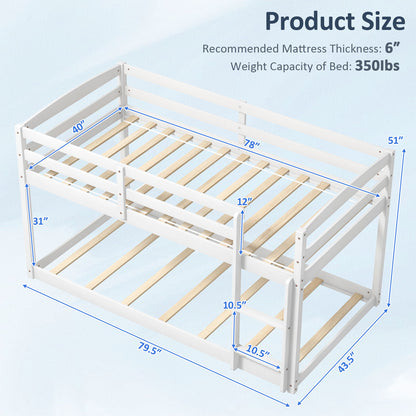 Twin Size Bunk Bed, High Guardrails, Integrated Ladder, White Bunk Bed Frame at Gallery Canada