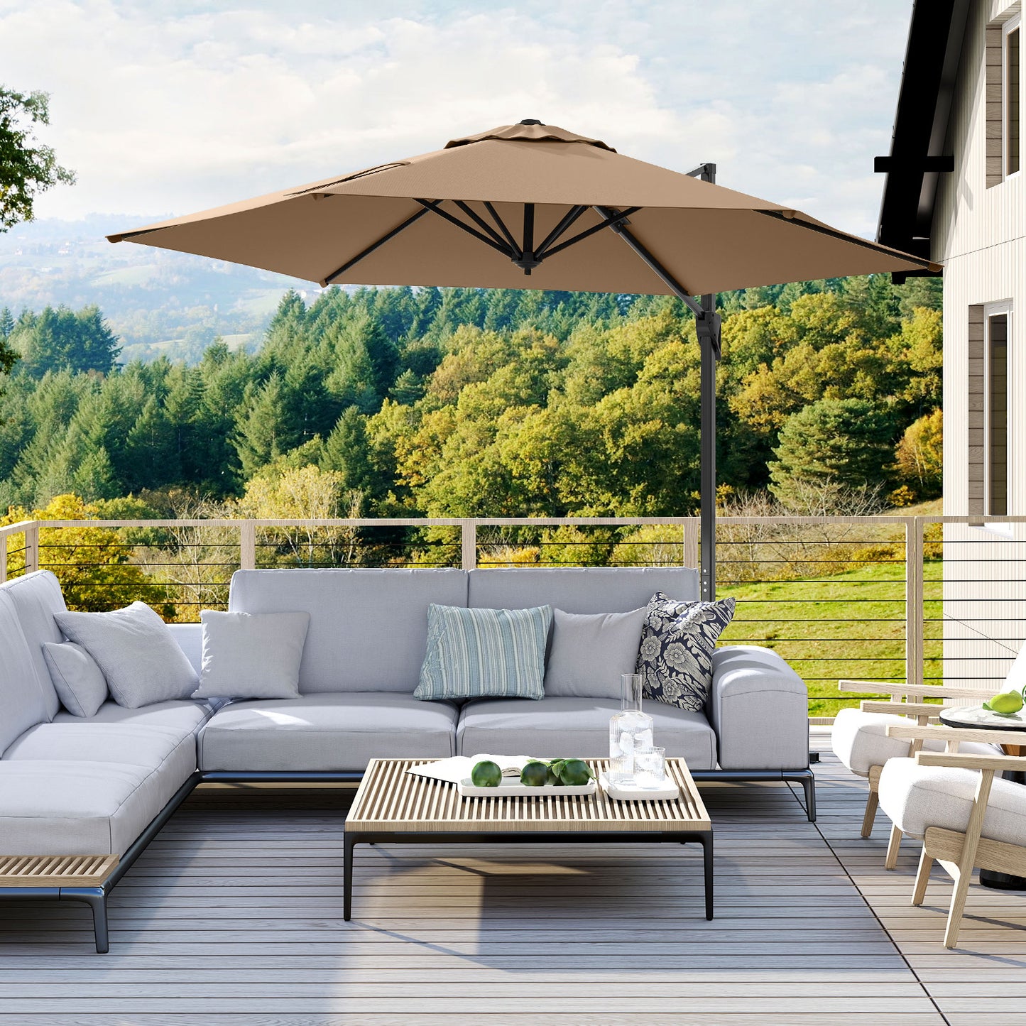9 FT Cantilever Patio Umbrella, Vented Top, Sun-Protective Canopy, Brown Outdoor Umbrellas at Gallery Canada