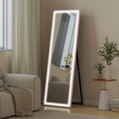 LED Mirror, Dimmable 3 Color Lights, 64" x 21" Rectangular, Pink Full Length Mirrors at Gallery Canada