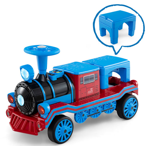 12V 2-Seater Ride on Toy with Train Whistle and Removable Chair, Blue