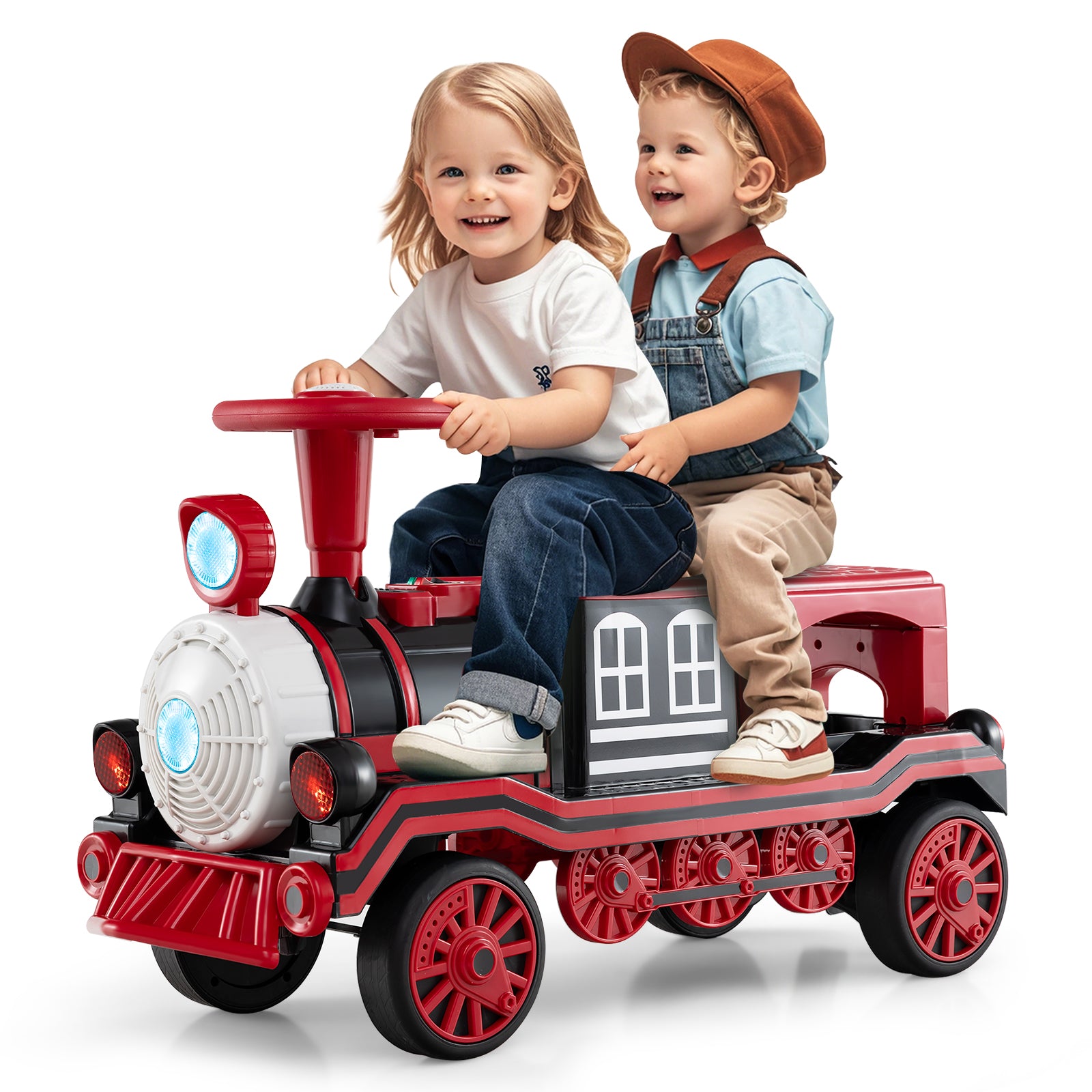 12V 2-Seater Ride on Toy with Train Whistle and Removable Chair, Red Powered Ride On Toys at Gallery Canada