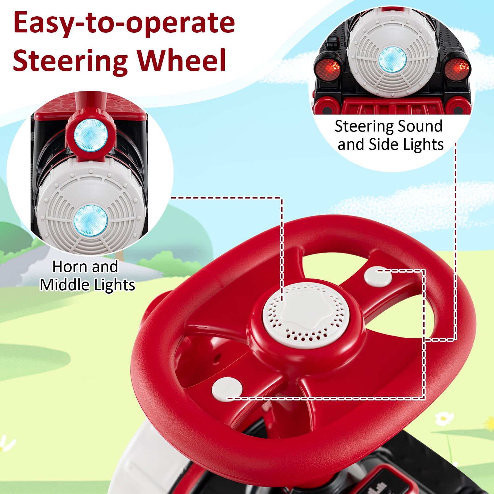 12V 2-Seater Ride on Toy with Train Whistle and Removable Chair, Red Powered Ride On Toys at Gallery Canada