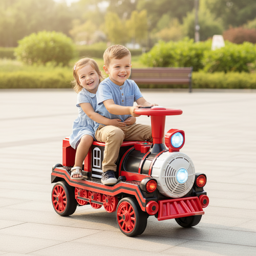 12V 2-Seater Ride on Toy with Train Whistle and Removable Chair, Red