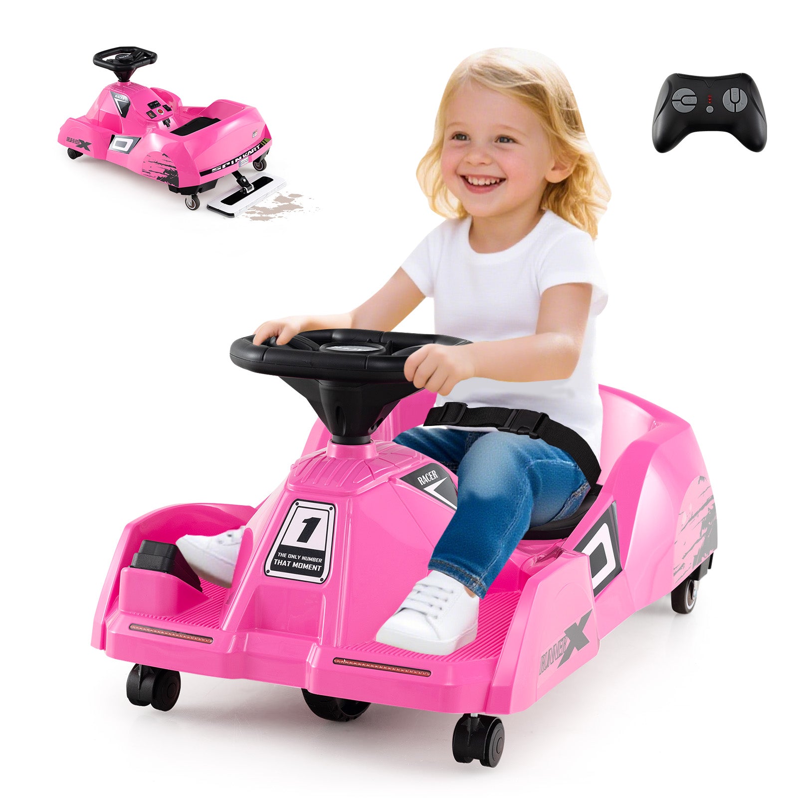 12V Electric Go Kart, Detachable Mop, Remote Control, Pink Powered Ride On Toys at Gallery Canada