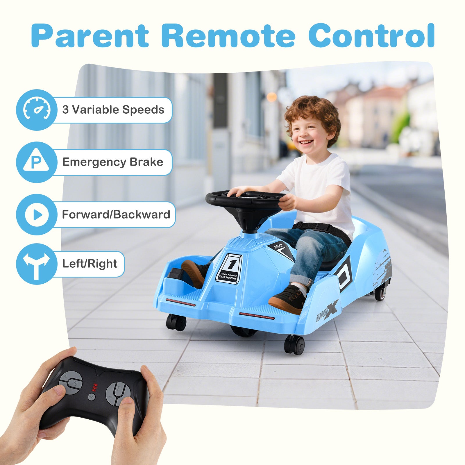 12V Electric Go Kart, Detachable Mop, Remote Control, Blue Powered Ride On Toys at Gallery Canada