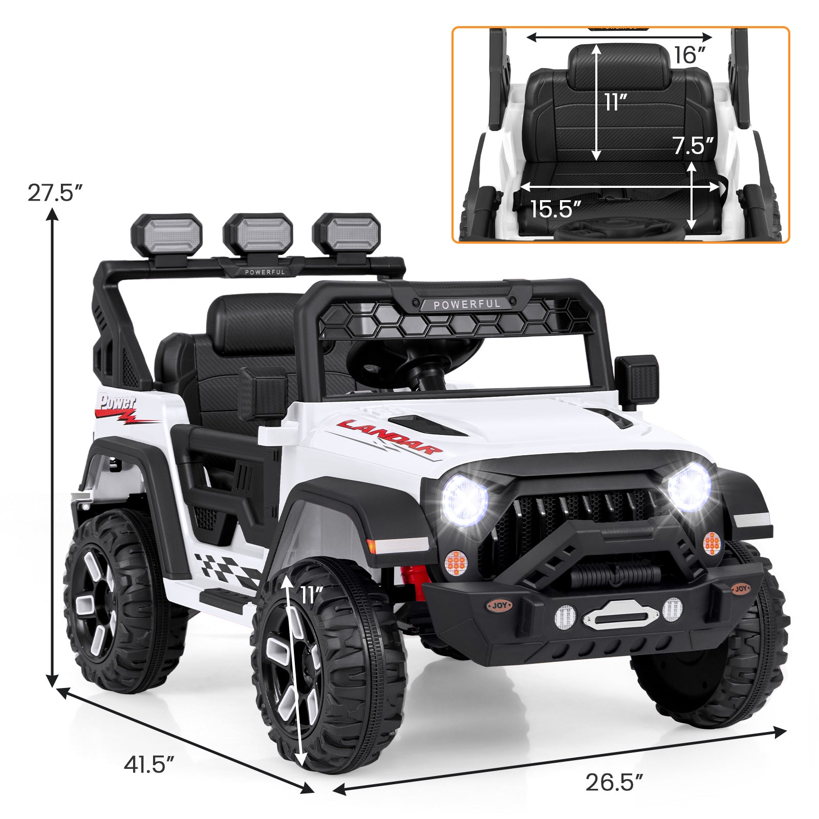 12V Electric Kids Ride On Truck, Remote Control, Music, White Powered Ride On Toys at Gallery Canada