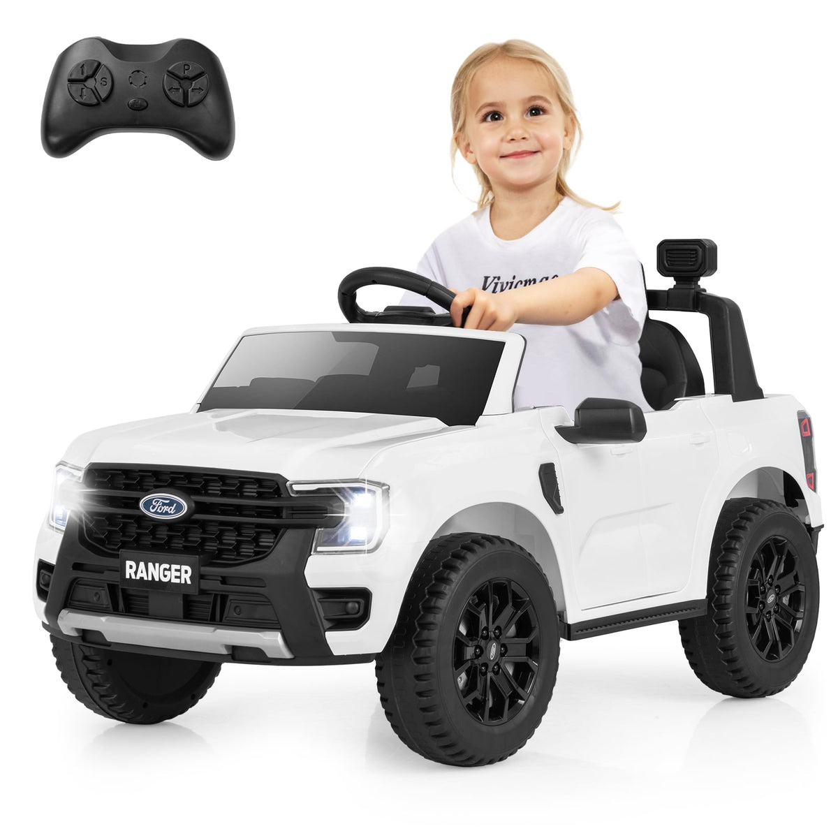 12V Electric Kids Ride On Car, Remote Control, Music, White Powered Ride On Toys at Gallery Canada