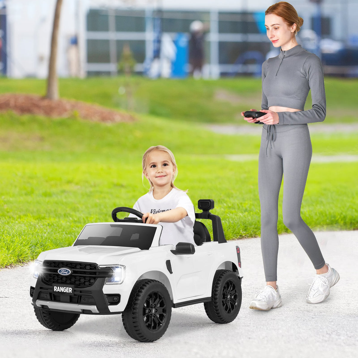 12V Electric Kids Ride On Car, Remote Control, Music, White Powered Ride On Toys at Gallery Canada