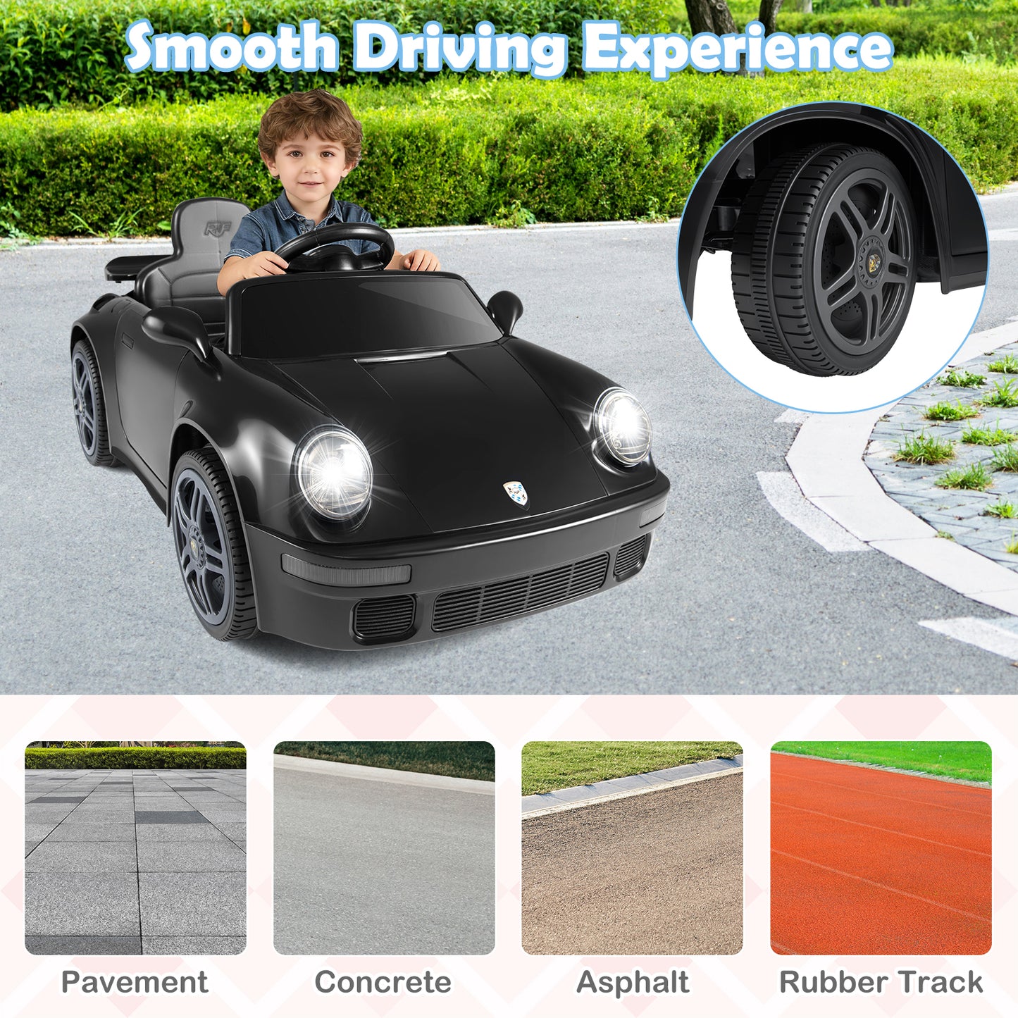12V Electric Ride On Car Licensed RUF CTR with Remote Control and Music, Black Powered Ride On Toys at Gallery Canada
