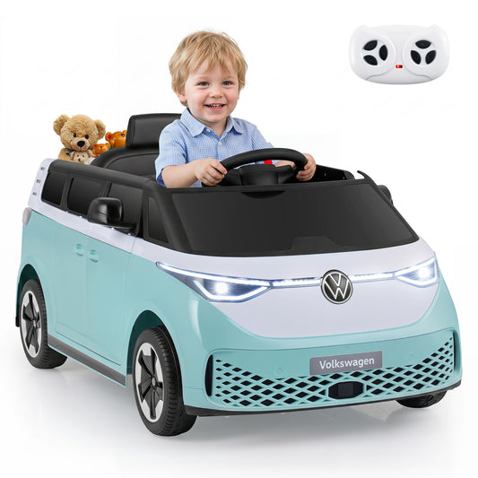 12V Kids Electric Car Bus with Music and LED Headlights Licensed Volkswagen, Light Blue Powered Ride On Toys Light Blue at Gallery Canada