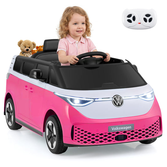 12V Kids Electric Car Bus with Music and LED Headlights Licensed Volkswagen, Pink Powered Ride On Toys Pink at Gallery Canada