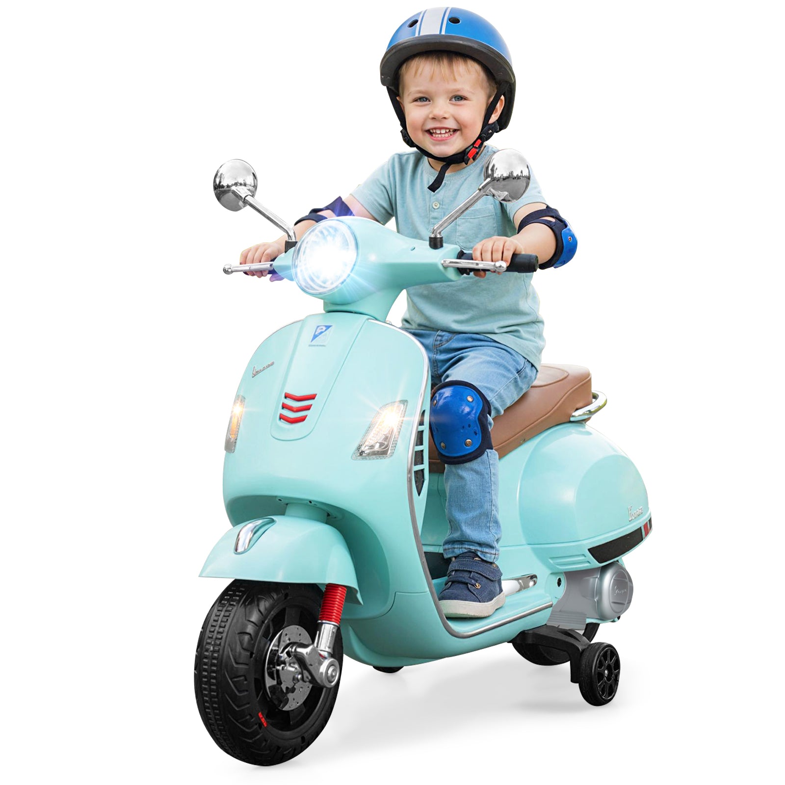 12V Kids Electric Motorcycle Licensed VESPA with Music and Training Wheels, Green Powered Ride On Toys at Gallery Canada