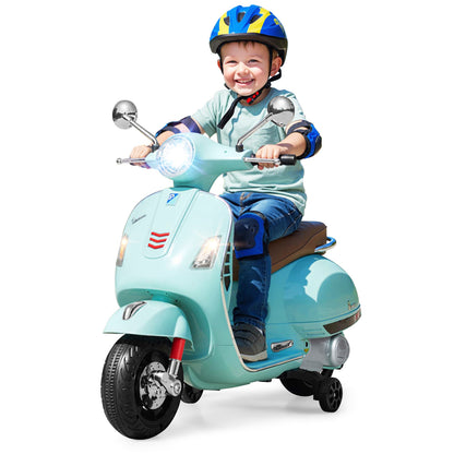12V Kids Electric Motorcycle Licensed VESPA with Music and Training Wheels, Green Powered Ride On Toys at Gallery Canada