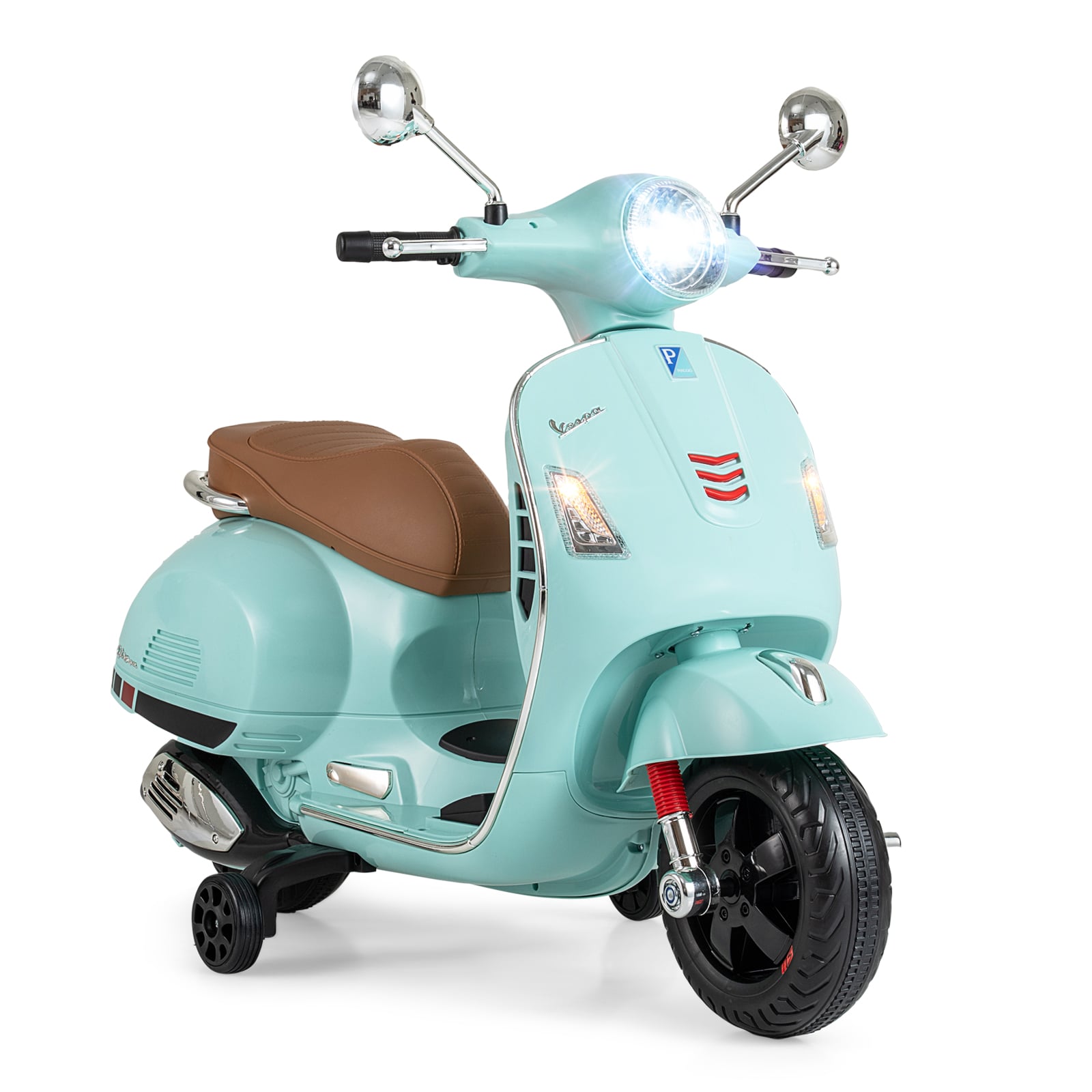 12V Kids Electric Motorcycle Licensed VESPA with Music and Training Wheels, Green Powered Ride On Toys at Gallery Canada