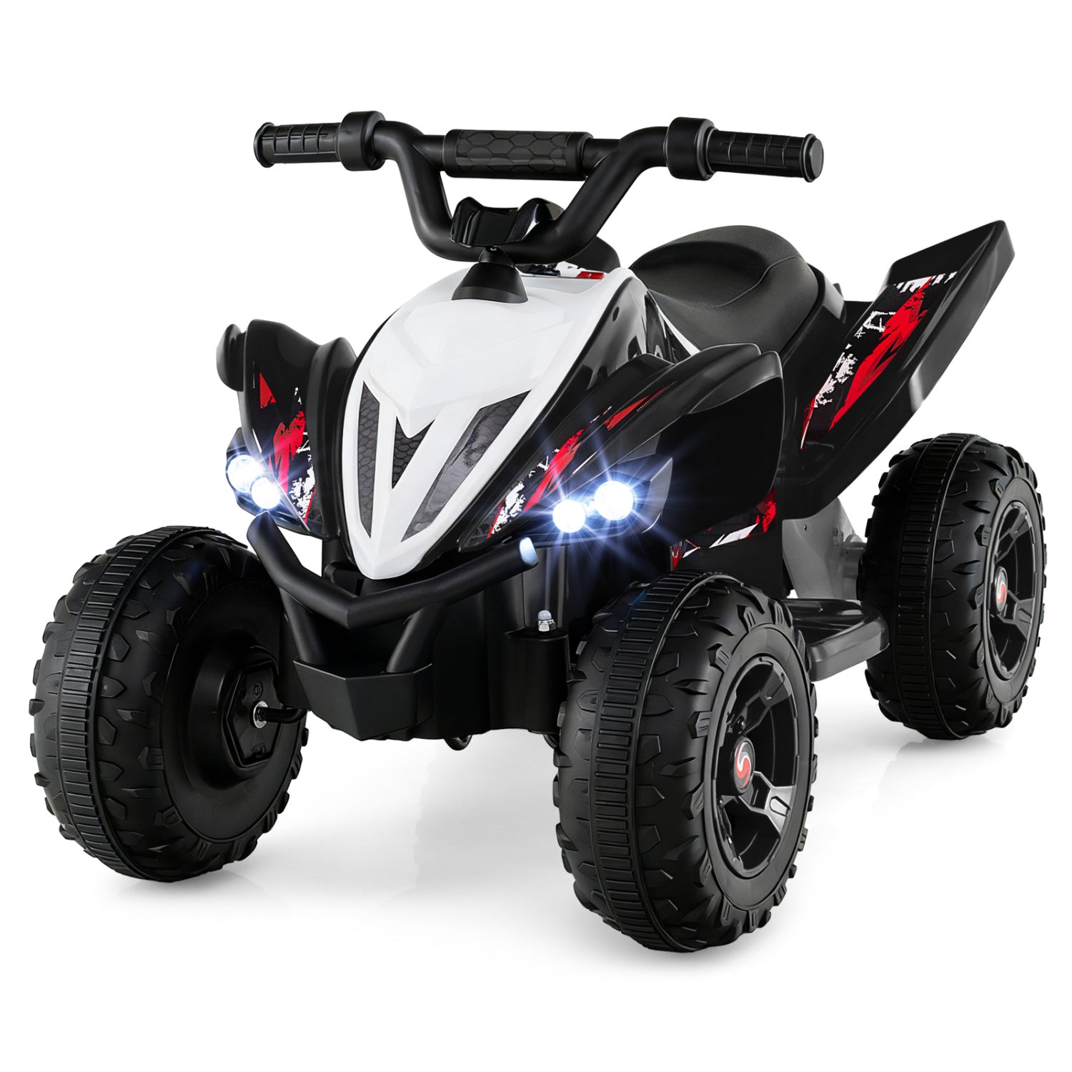 12V Kids Ride On ATV 4-Wheeler Quad, LED Lights, 7 mph, Black Powered Ride On Toys Black at Gallery Canada