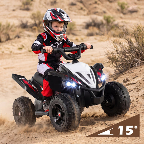 12V Kids Ride On ATV 4-Wheeler Quad, LED Lights, 7 mph, Black