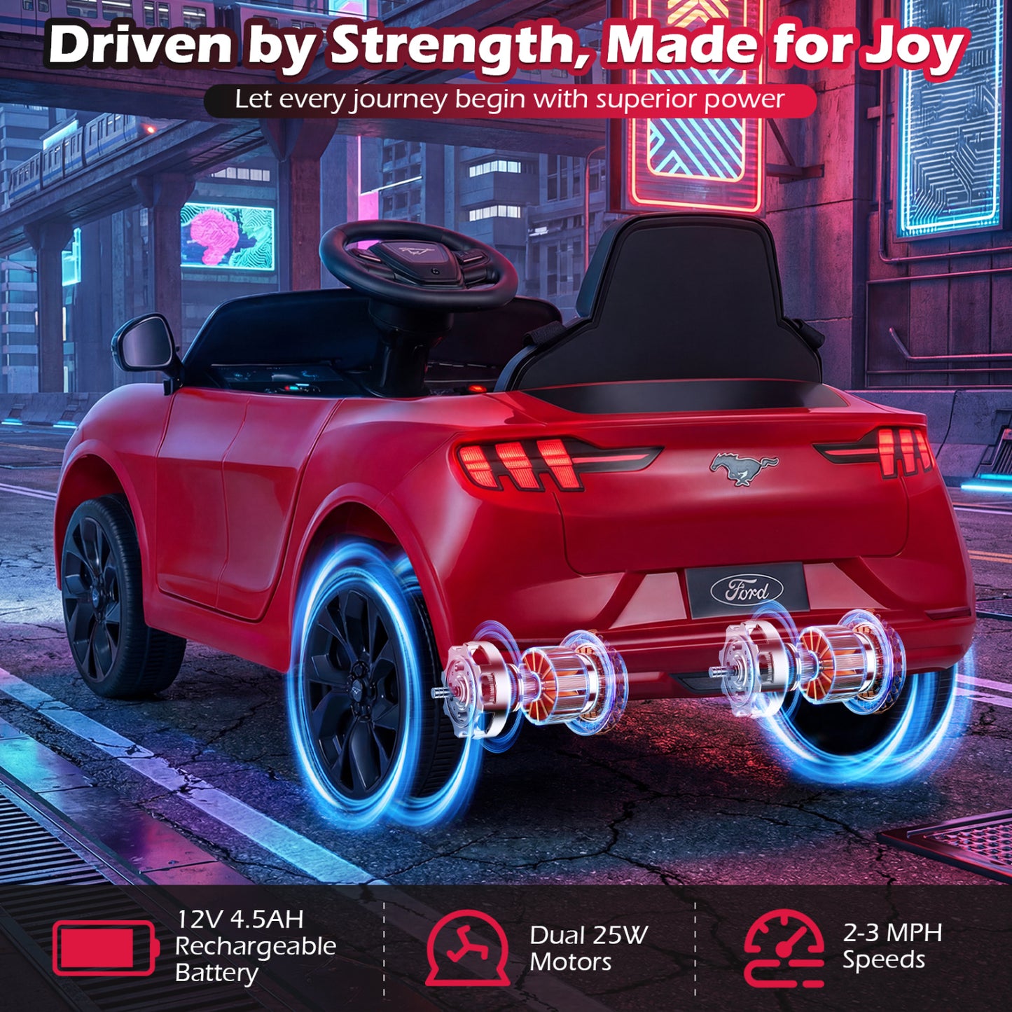 12V Kids Ride on Car Licensed Ford Mach E with Parent Control and Horn, Red Powered Ride On Toys at Gallery Canada