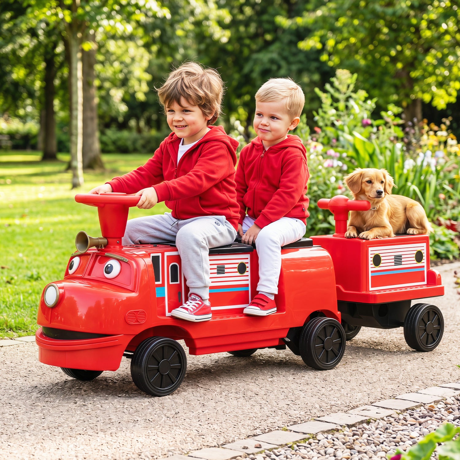 12V Kids Ride on Train 3-Seater with Detachable Carriage Licensed Chuggington, Red Powered Ride On Toys at Gallery Canada