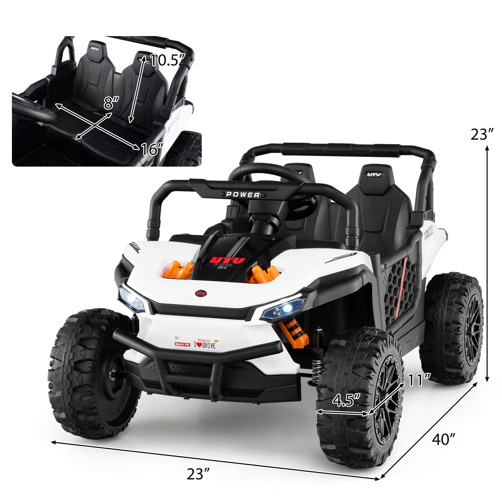12V Kids Ride On Truck, Off-Road UTV, With Remote And Lights, White Powered Ride On Toys at Gallery Canada