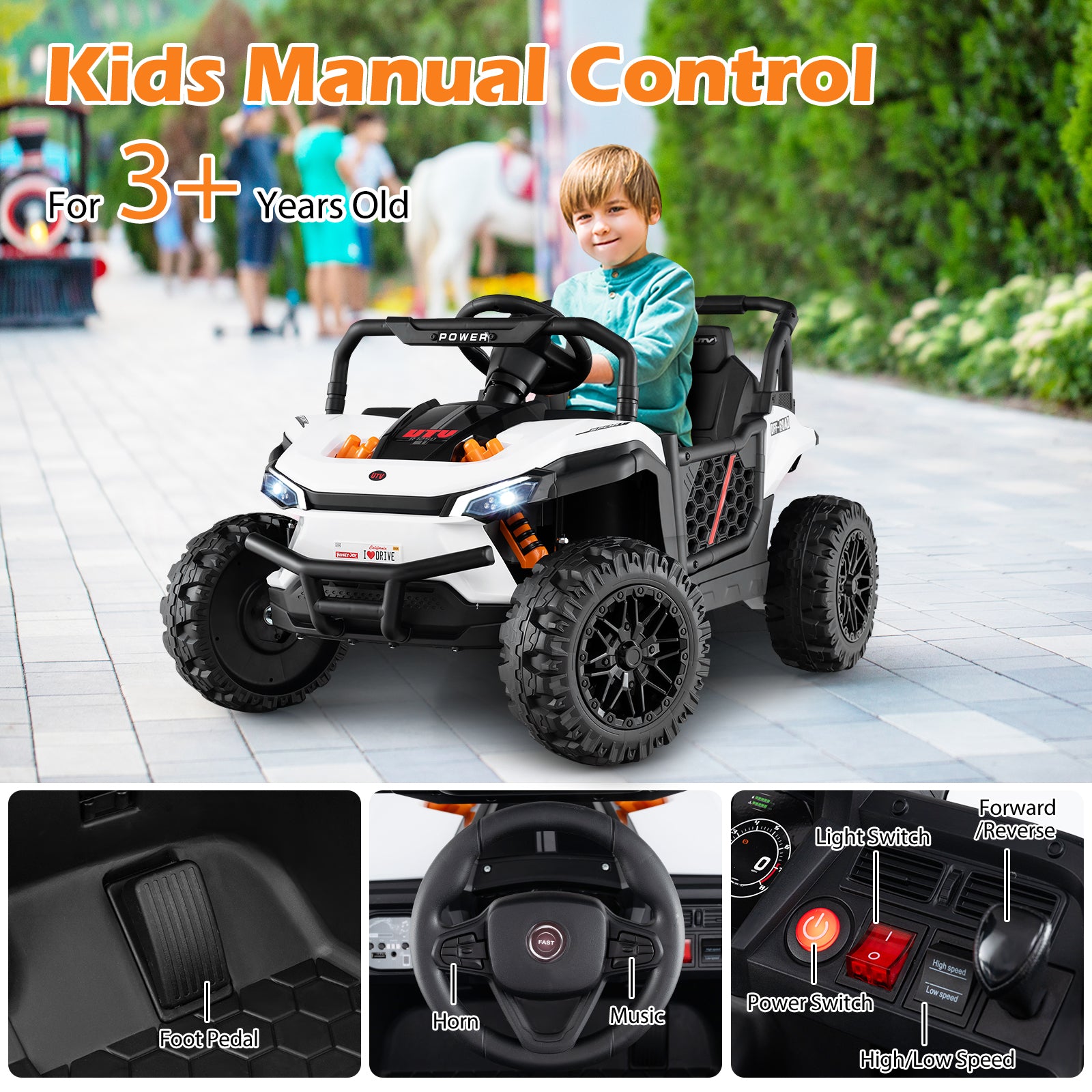 12V Kids Ride On Truck, Off-Road UTV, With Remote And Lights, White Powered Ride On Toys at Gallery Canada