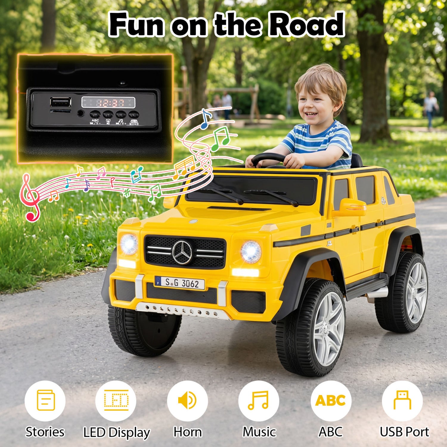 12V Licensed Mercedes-Benz Kids Ride-On Car, Yellow Powered Ride On Toys at Gallery Canada