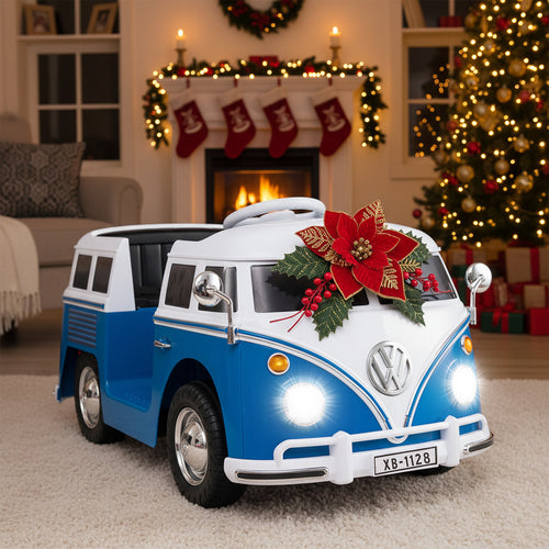 12V Ride On Car Licensed Volkswagen Ride-on Bus with Cup Holder and LED Headlights for 3+ Years Old, Blue