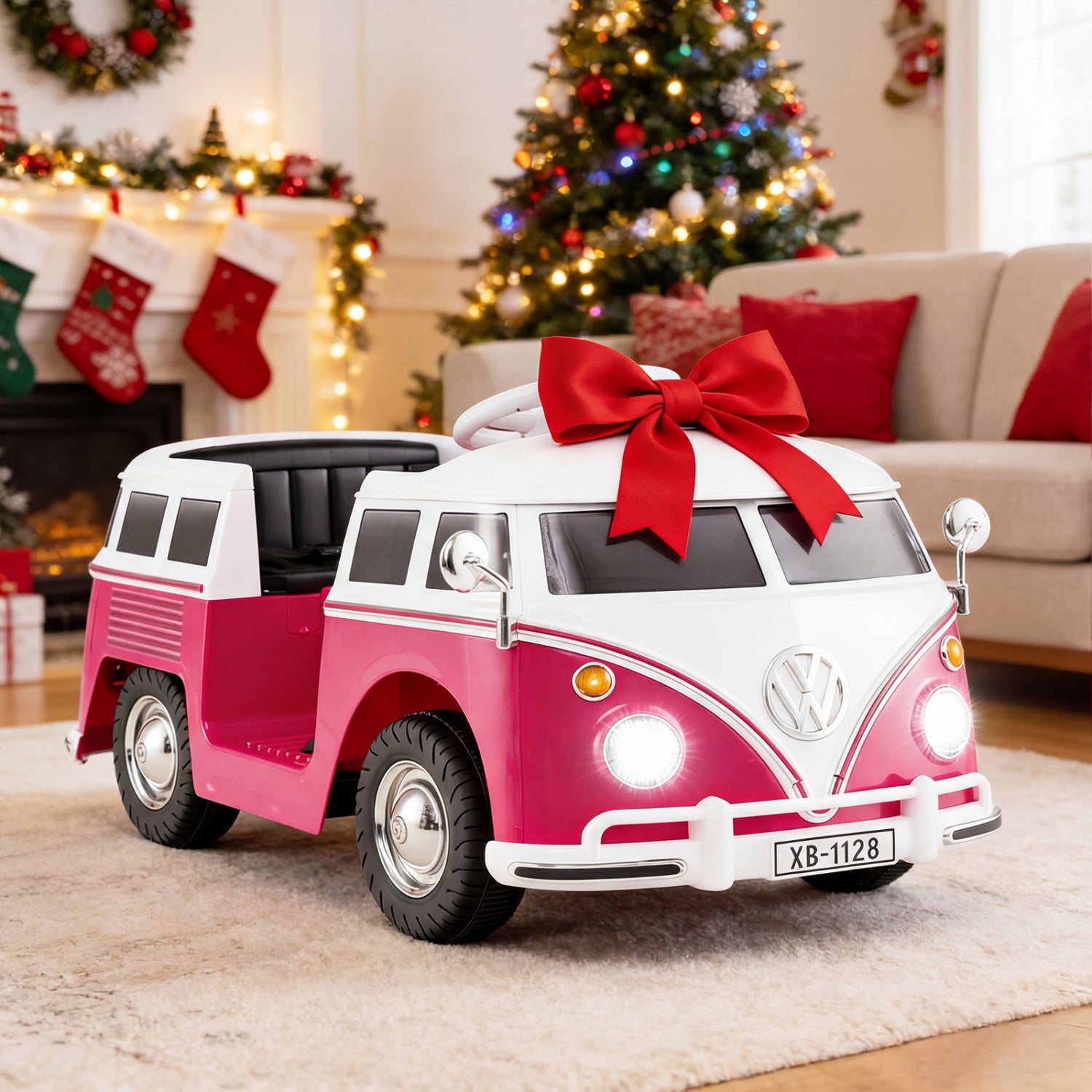12V Ride On Car Licensed Volkswagen Ride-on Bus with Cup Holder and LED Headlights for 3+ Years Old, Pink Powered Ride On Toys at Gallery Canada
