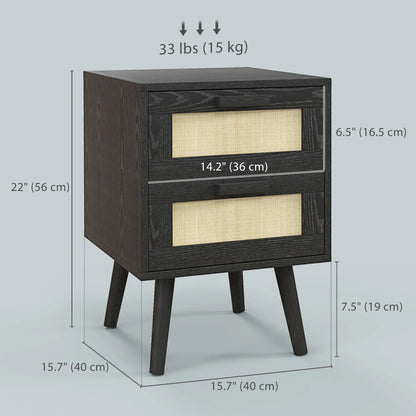 Boho Nightstands Set of 2, 2 Drawers, Bedroom Living Room, Black Bedside Tables at Gallery Canada