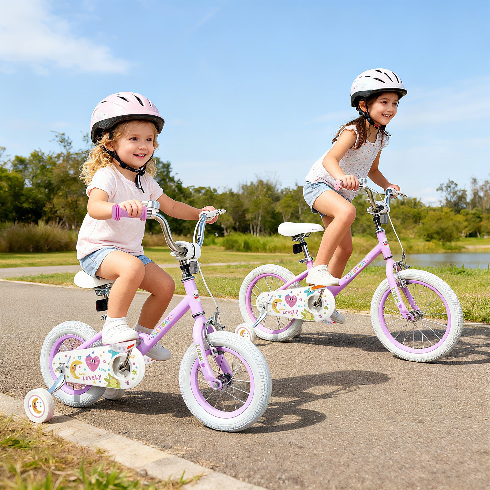 12/14/16/18 Inch Kids Bike Adjustable for 3-8 Years Old Children Purple - Stars & Moon-16 inch, Purple Kids Bike at Gallery Canada