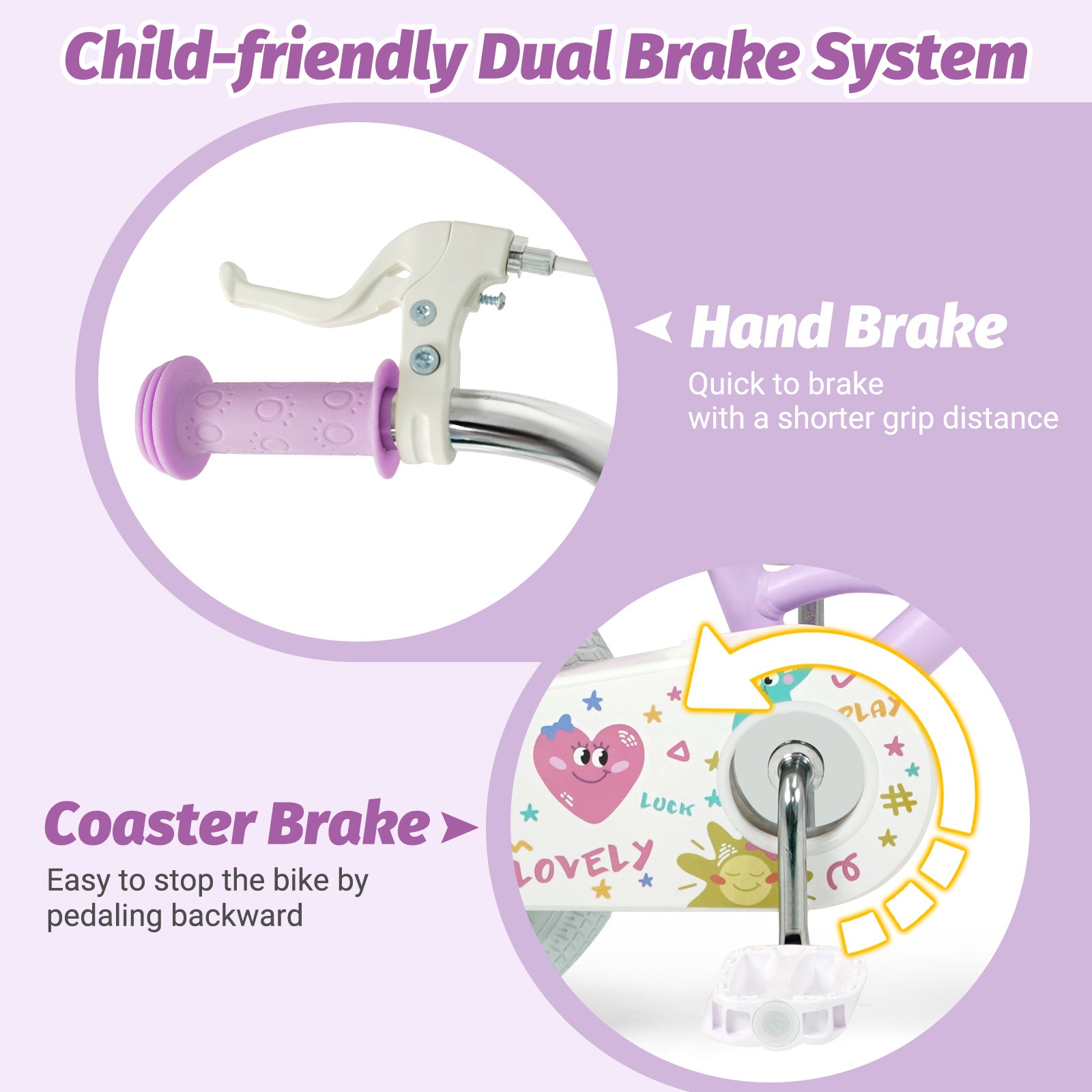 12/14/16/18 Inch Kids Bike Adjustable for 3-8 Years Old Children Purple - Stars & Moon-16 inch, Purple Kids Bike at Gallery Canada