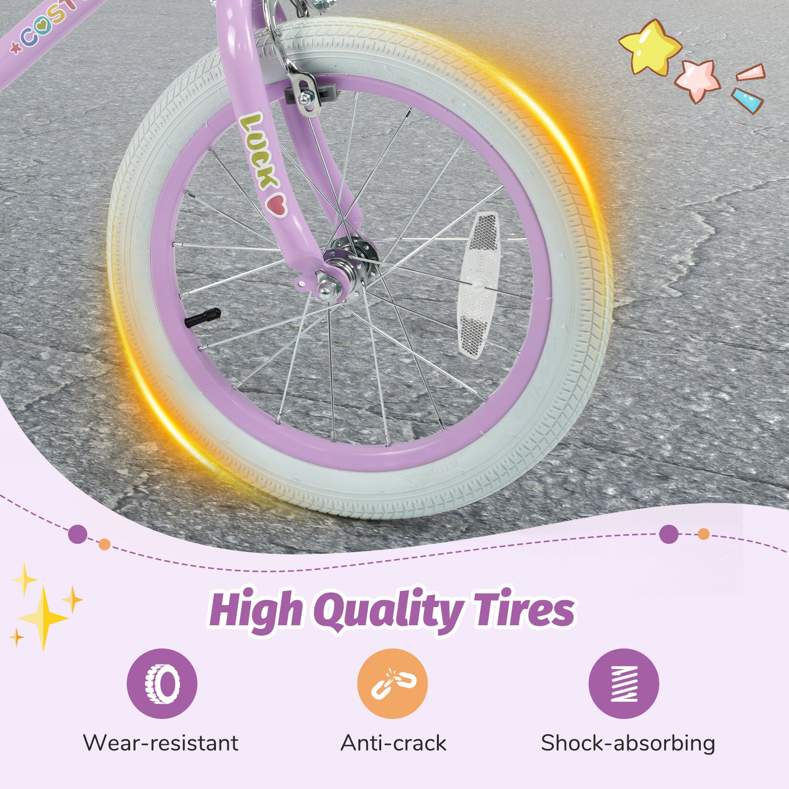 12/14/16/18 Inch Kids Bike Adjustable for 3-8 Years Old Children Purple - Stars & Moon-16 inch, Purple Kids Bike at Gallery Canada
