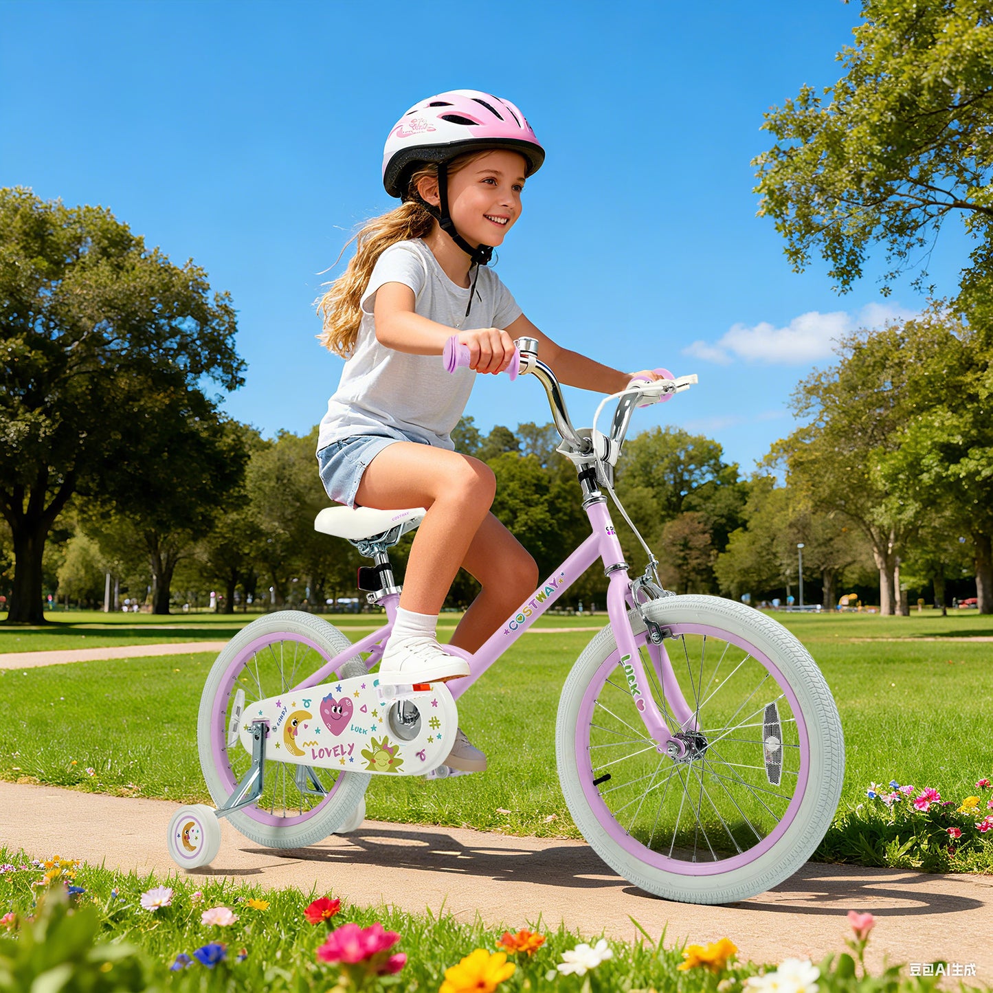 12/14/16/18 Inch Kids Bike Adjustable for 3-8 Years Old Children Purple - Stars & Moon-18 inches, Purple Kids Bike at Gallery Canada
