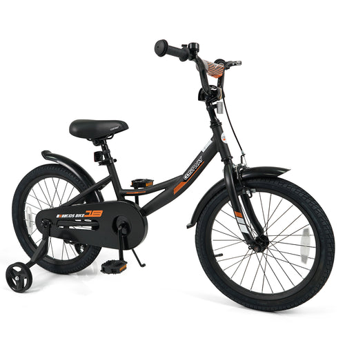18 Inch Kids Bike, Removable Training Wheels, Adjustable Seat, Black