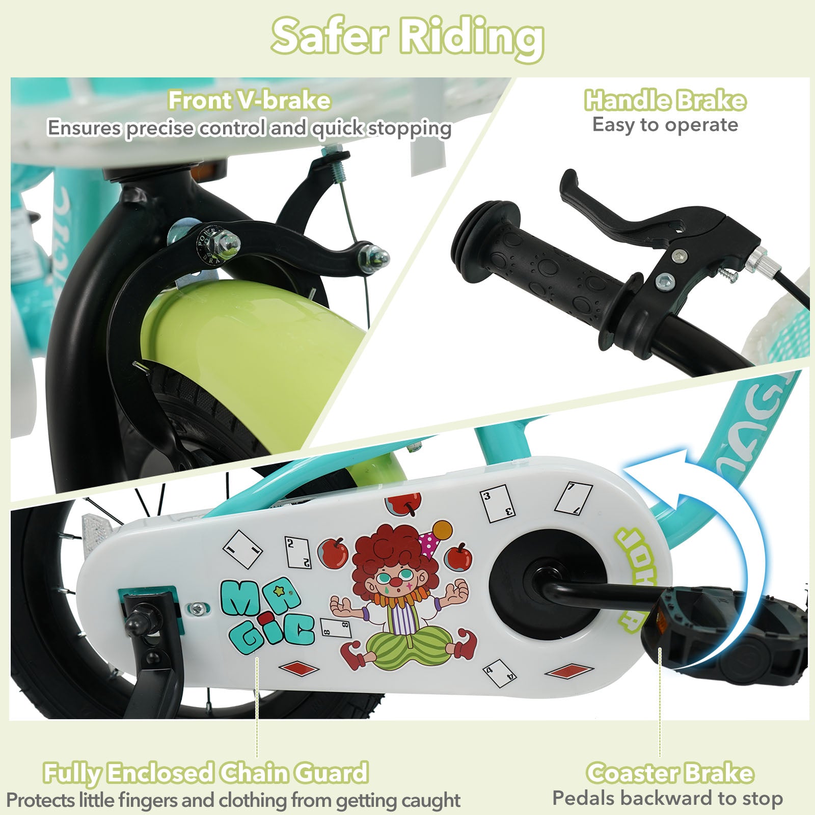 12/14/16 Inch Kids Bike with Training Wheels and Basket Green Color-14 Kids Bike at Gallery Canada