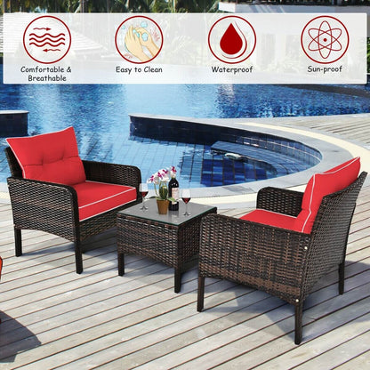 3 Pcs Outdoor Rattan Conversation Set, With Seat Cushions, Red Patio Conversation Sets at Gallery Canada