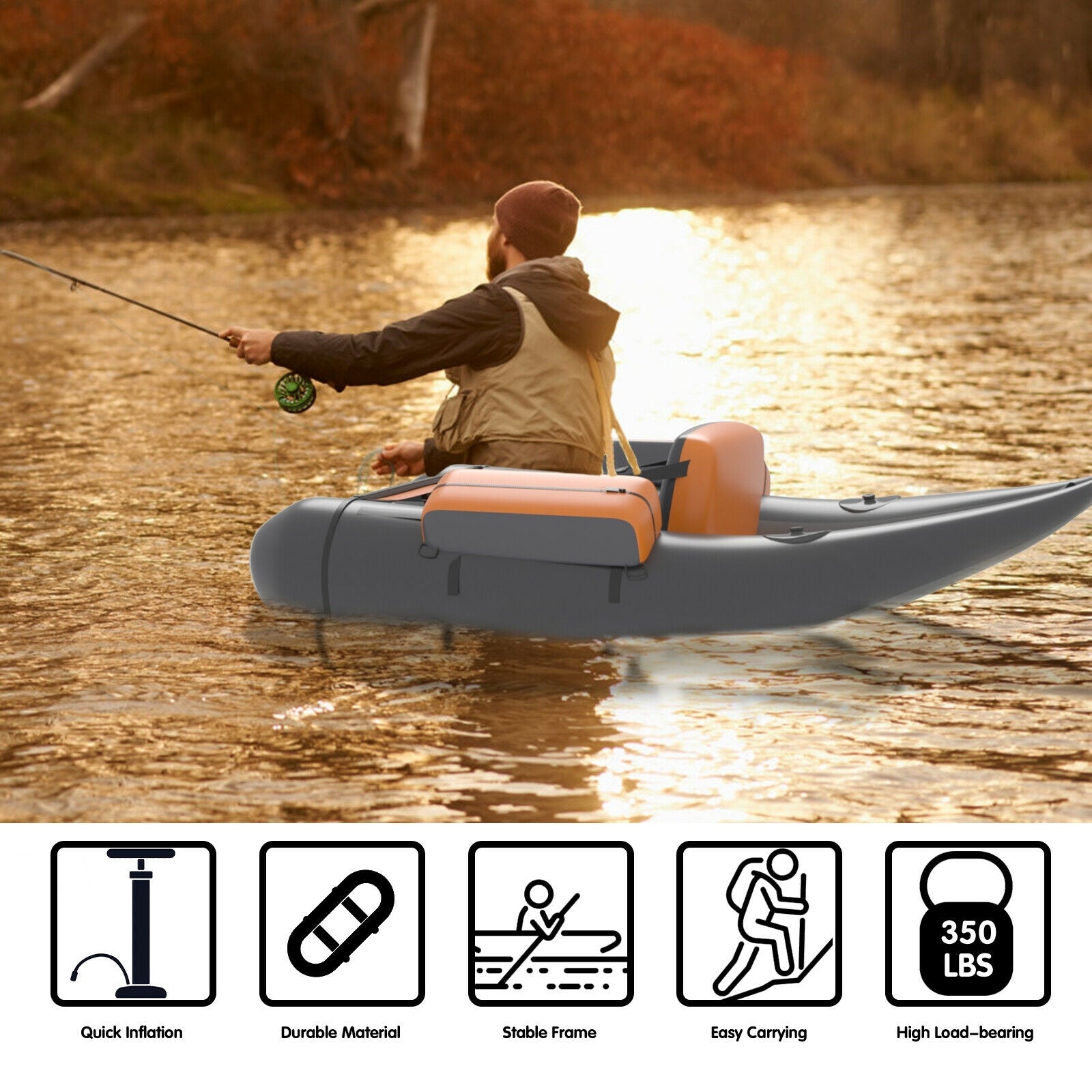 Inflatable Fishing Float Tube, With Pump Storage Pockets And Fish Ruler, Gray Surfing at Gallery Canada