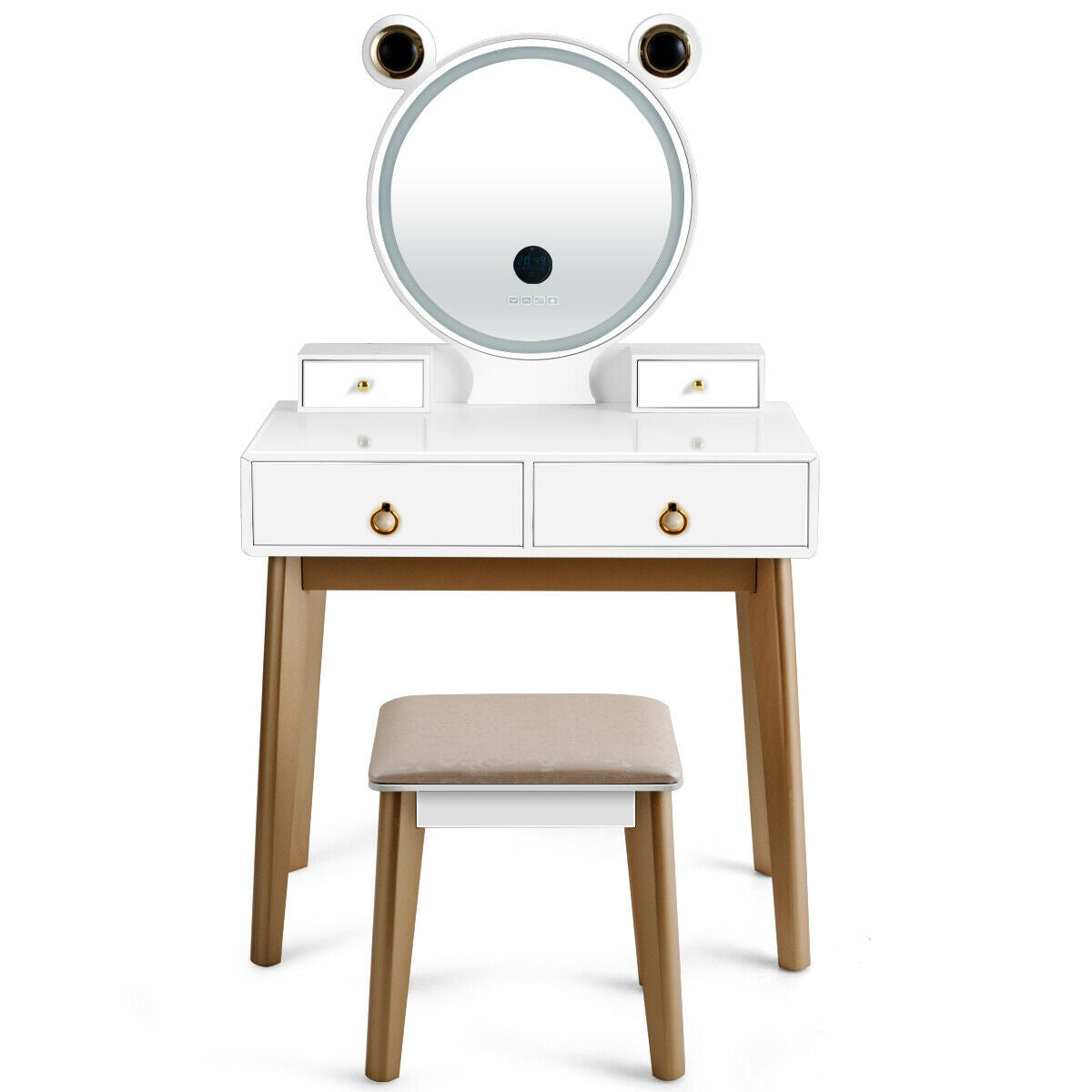 Vanity Set With 3-Color Lighted Mirror, 4 Drawers, White Makeup Vanities at Gallery Canada