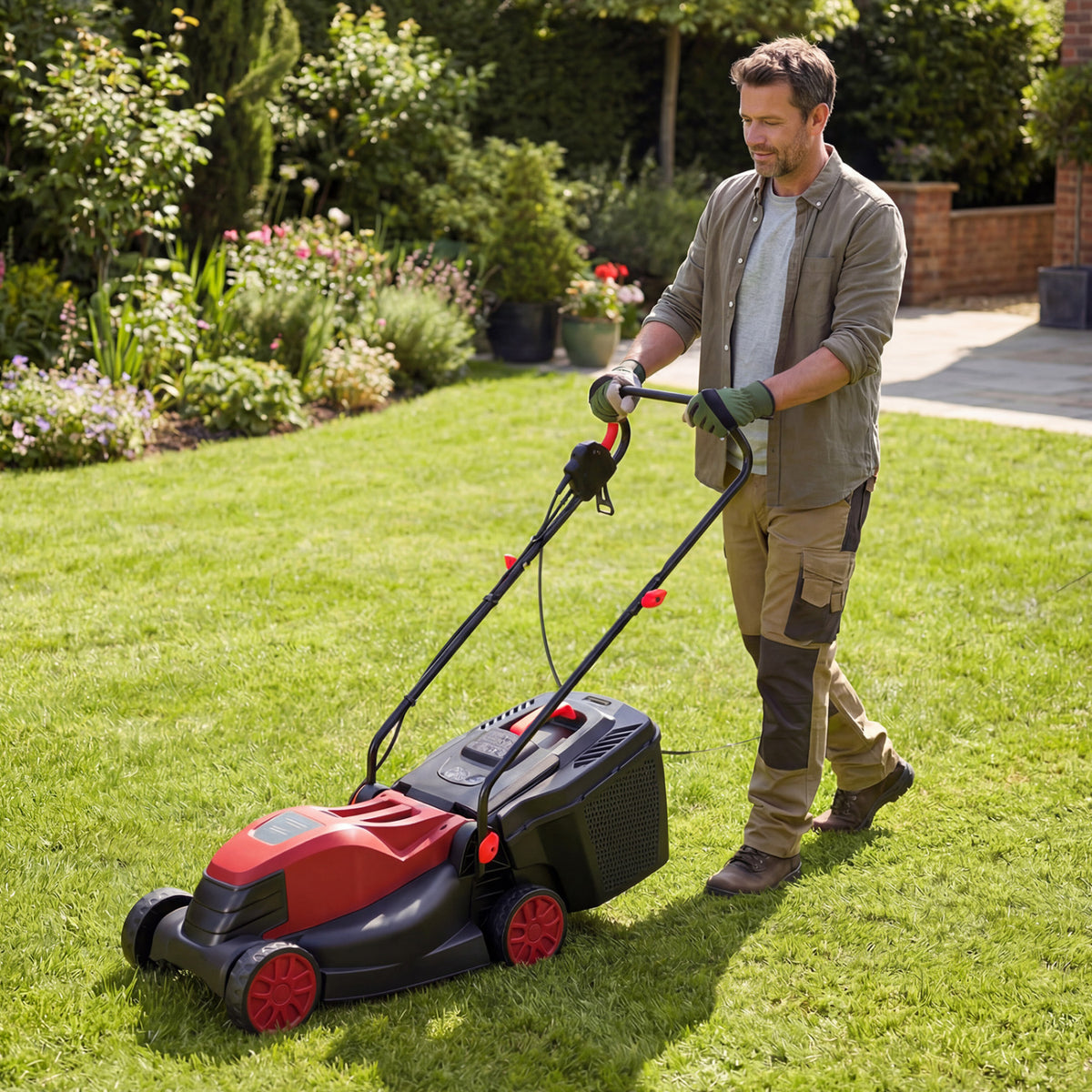 12-Amp 13.5 Inch Adjustable Electric Corded Lawn Mower, Red Lawn Care Tools at Gallery Canada