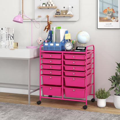 12-Drawer Rolling Storage Cart, Removable Drawers, Lockable Wheels, Rose Red File Cabinets at Gallery Canada