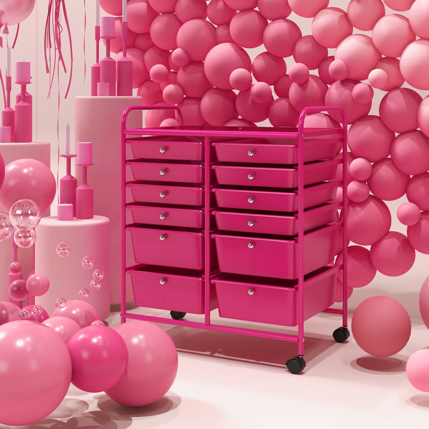 12-Drawer Rolling Storage Cart, Removable Drawers, Lockable Wheels, Rose Red File Cabinets at Gallery Canada