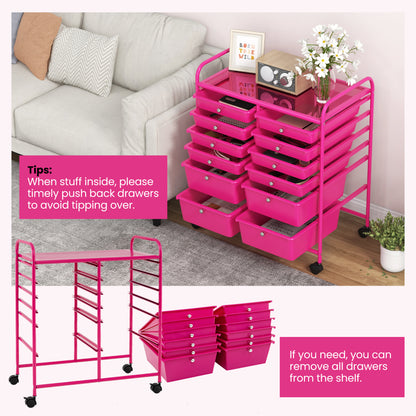 12-Drawer Rolling Storage Cart, Removable Drawers, Lockable Wheels, Rose Red File Cabinets at Gallery Canada