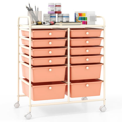12-Drawer Rolling Storage Cart, Removable Drawers, Lockable Wheels, Peach File Cabinets at Gallery Canada
