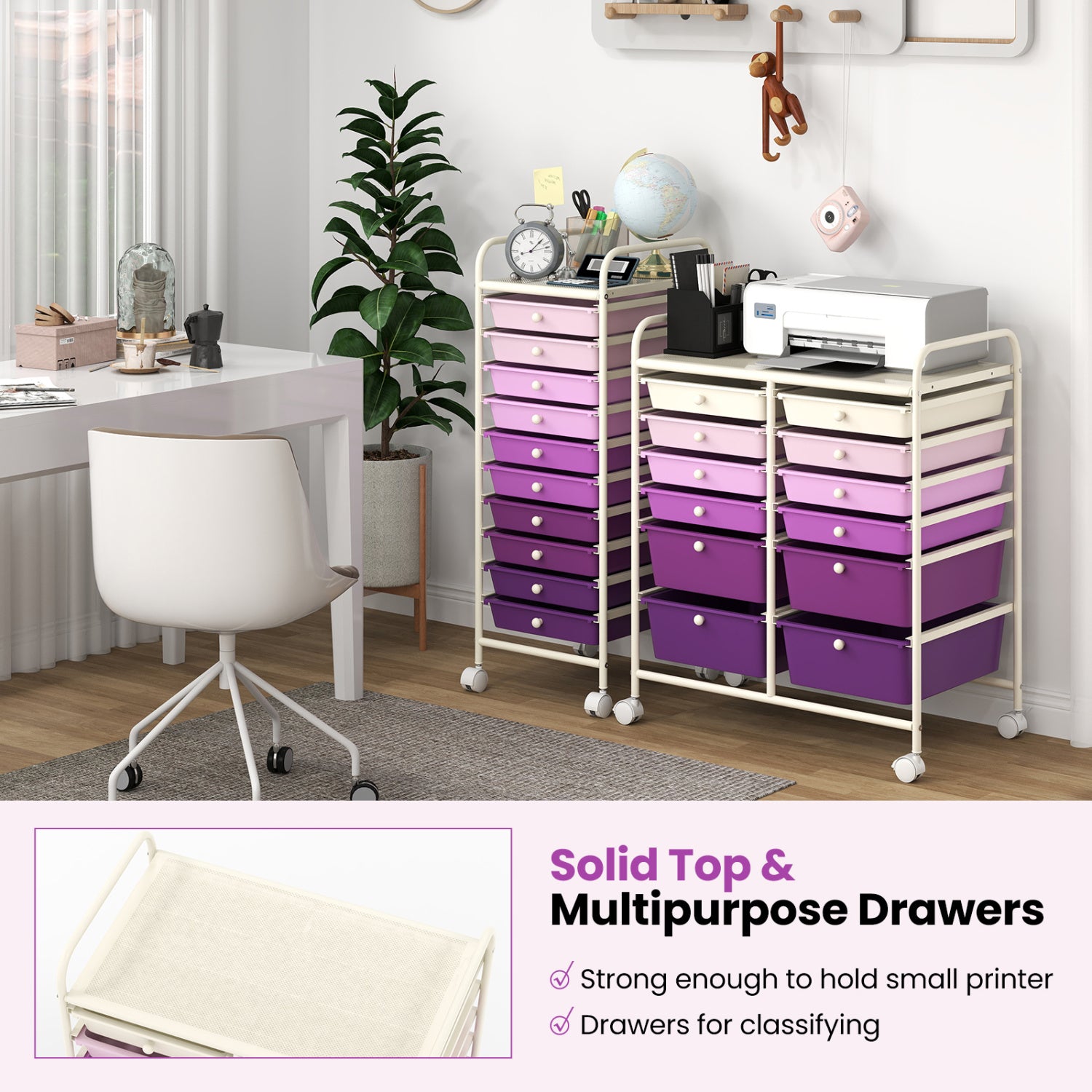 12-Drawer Rolling Storage Cart, Removable Drawers, Lockable Wheels, Purple File Cabinets at Gallery Canada