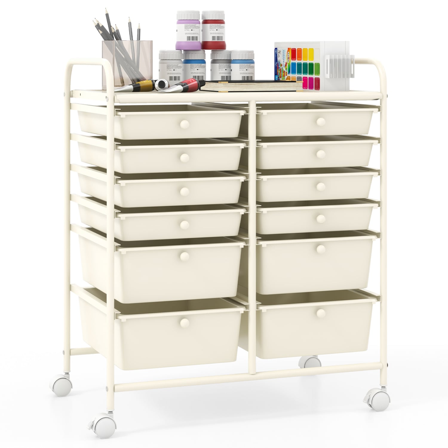 12-Drawer Rolling Storage Cart, Removable Drawers, Lockable Wheels, Beige File Cabinets at Gallery Canada