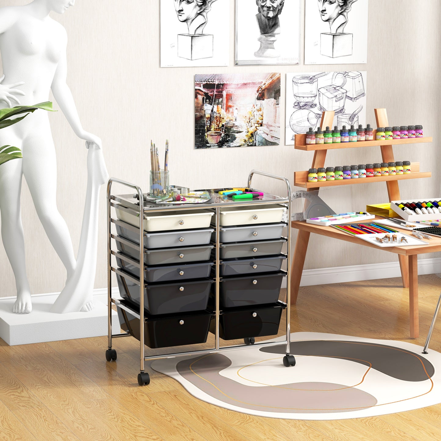 12-Drawer Rolling Storage Cart, Removable Drawers, Lockable Wheels, Gray File Cabinets at Gallery Canada