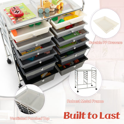 12-Drawer Rolling Storage Cart, Removable Drawers, Lockable Wheels, Gray File Cabinets at Gallery Canada