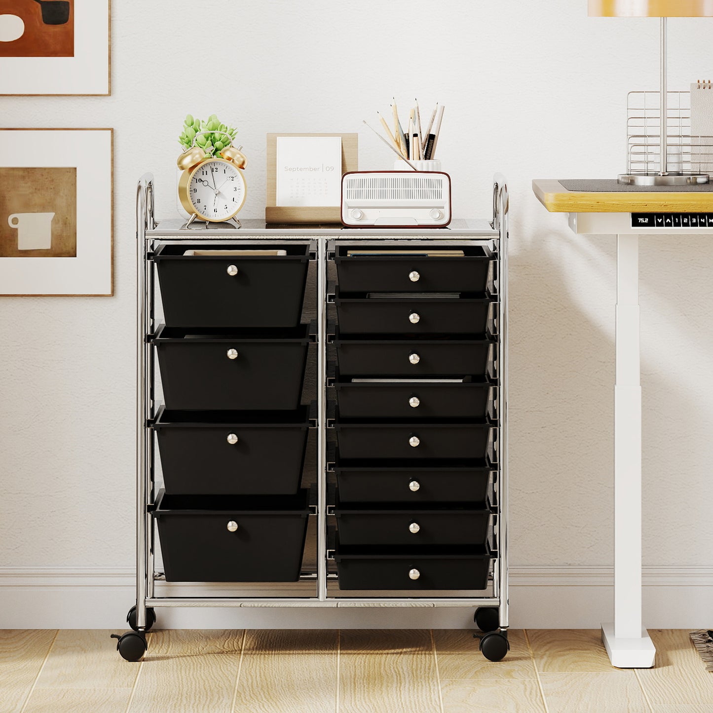12-Drawer Utility Rolling Cart with Drawers Multi-Use Storage, Black File Cabinets at Gallery Canada