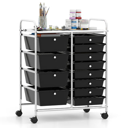 12-Drawer Utility Rolling Cart with Drawers Multi-Use Storage, Black File Cabinets Black at Gallery Canada